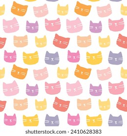 Seamless Pattern with Cartoon Cat Head Design on White Background