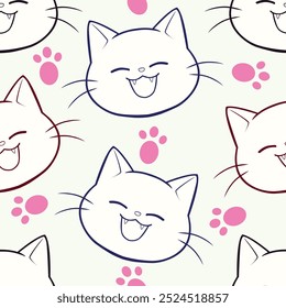 Patrón sin fisuras de diseño de cabeza de gato de dibujos animados sobre fondo blanco