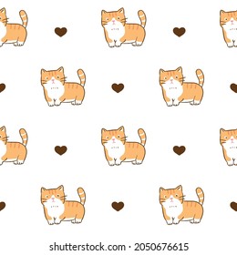 Patrón sin inconvenientes con el diseño de gatos de dibujos animados y corazón en fondo blanco