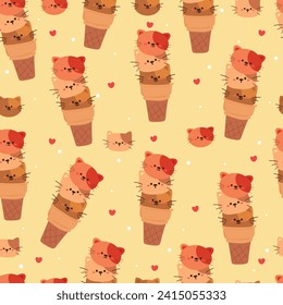 seamless pattern cartoon cat ice cream. cute food design wallpaper for gift wrap paper
