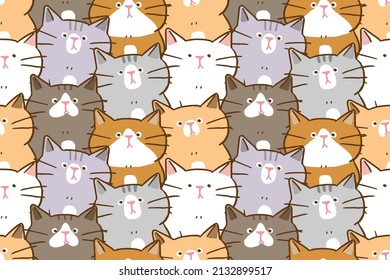 Seamless Pattern of Cartoon Cat Illustratio Design
