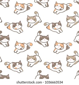 Seamless Pattern of Cartoon Cat Illustration on White Background