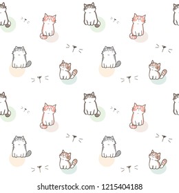 Seamless Pattern of Cartoon Cat Illustration Design on White Background