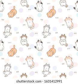 Seamless Pattern with Cartoon Cat Illustration Design on White Background