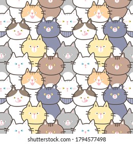 Seamless Pattern of Cartoon Cat Illustration