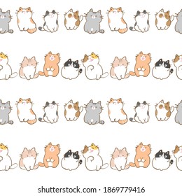 Seamless Pattern with Cartoon Cat Illustration Design on White Background