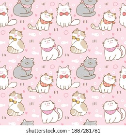 Seamless Pattern with Cartoon Cat Illustration Design on Pink Background