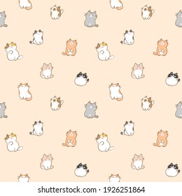 Nahtloses Muster mit Cartoon Cat Illustration Design auf beigem Hintergrund