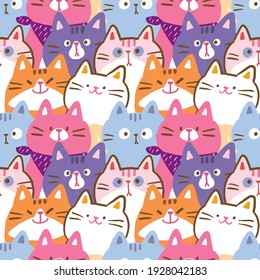 Seamless Pattern of Cartoon Cat Illustration Design