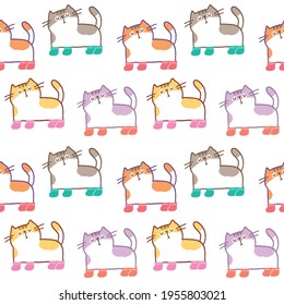 Patrón sin inconvenientes con diseño de ilustración de gatos de dibujos animados en fondo blanco
