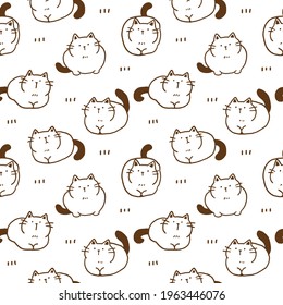 Seamless Pattern of Cartoon Cat Illustration Design on White Background