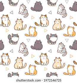 Seamless Pattern of Cartoon Cat Illustration Design on White Background