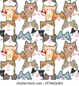 Seamless Pattern of Cartoon Cat Illustration