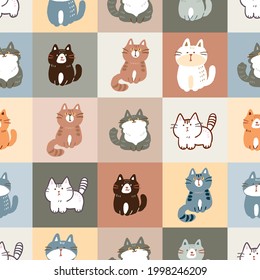 Patrón sin inconvenientes con la ilustración de gatos de dibujos animados sobre el diseño de mantas coloridas