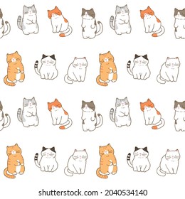 Patrón sin inconvenientes con diseño de ilustración de gatos de dibujos animados en fondo blanco
