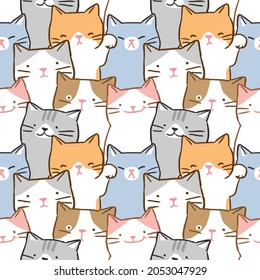 Seamless Pattern of Cartoon Cat Illustration