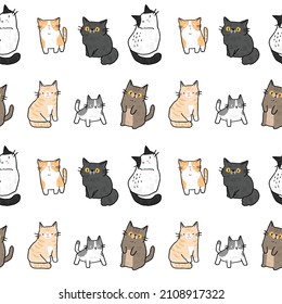 Seamless Pattern with Cartoon Cat Illustration Design on White Background