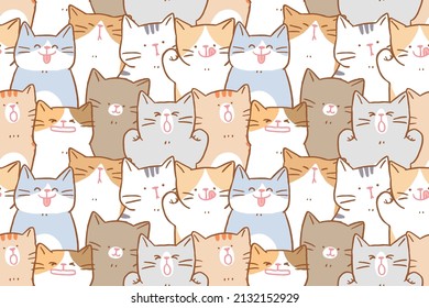 Seamless Pattern of Cartoon Cat Illustration Design