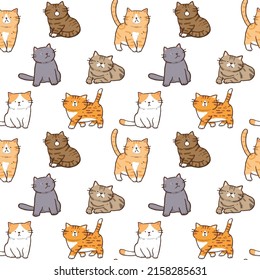 Seamless Pattern with Cartoon Cat Illustration Design on White Background
