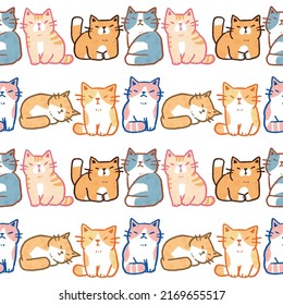 Patrón sin inconvenientes con diseño de ilustración de gatos de dibujos animados en fondo blanco