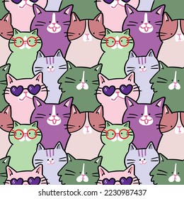 Seamless Pattern of Cartoon Cat Illustration Design