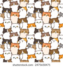 Patrón sin fisuras de ilustración de gato de dibujos animados
