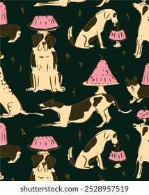 Seamless Pattern with Cartoon Cat Illustration Design on Light Blue Background