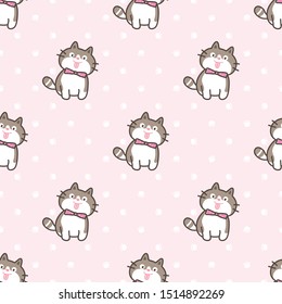 Seamless Pattern of Cartoon Cat on Pink Background with White Paws