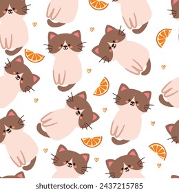 seamless pattern cartoon cat and orange. cute animal wallpaper illustration for gift wrap paper