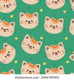 seamless pattern cartoon cat and orange. cute animal wallpaper for textile, gift wrap paper