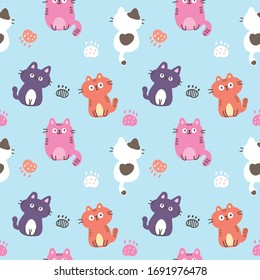 Diseño de gato y pata sin problemas en fondo azul