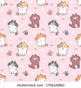 Diseño sin problemas de gato, pata y corazón en fondo rosa