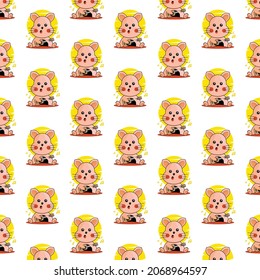 Seamless pattern cartoon cat playing guitar design