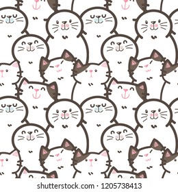 Seamless Pattern with Cartoon Cat and Seal Doodle Design