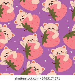 dibujo animado sin costuras con fresa. ilustración de Fondo de pantalla animal lindo para papel de regalo