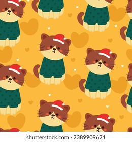 seamless pattern cartoon cat with winter outfit. cute animal wallpaper illustration for gift wrap paper