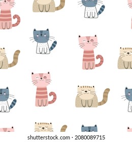 seamless pattern with cartoon cats. Colorful vector flat for kids. hand drawing. baby design for fabric, print, wrapper, textile