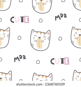 seamless pattern with cartoon cats. Colorful vector flat for kids. hand drawing. baby design for fabric, print, wrapper, textile