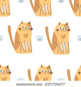seamless pattern with cartoon cats. Colorful vector flat for kids. hand drawing. baby design for fabric, print, wrapper, textile