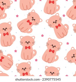 seamless pattern cartoon cats. cute animal wallpaper illustration for gift wrap paper