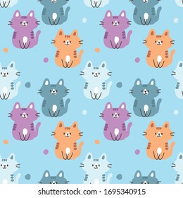 Seamless Pattern of Cartoon Cats Design on Blue Background