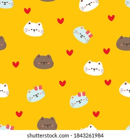 Patrón sin foco con gatos de dibujos animados. para impresión de tela, textil, papel de envoltura de regalo. vector colorido para los niños, de estilo plano