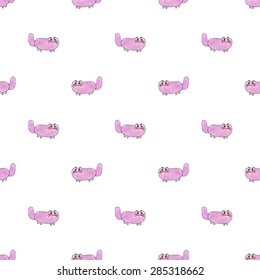 Seamless pattern with cartoon cats. Hand-drawn background. Vector illustration. Real watercolor drawing.