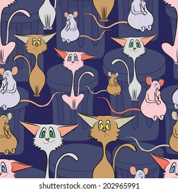seamless pattern with cartoon cats and rats