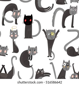 Seamless pattern with cartoon cats - stock vector
