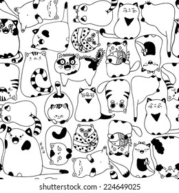 Seamless pattern with cartoon cats. Vector illustration.