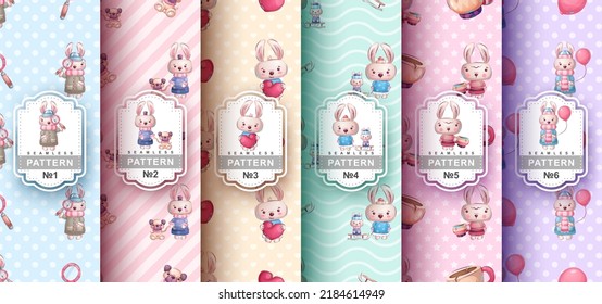 Seamless pattern cartoon character adorable rabbit, pretty zoo idea for print t-shirt, poster and kids envelope, postcard. Cute hand drawn style wildlife