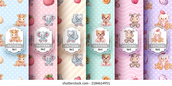Seamless pattern cartoon character adorable animal, pretty zoo idea for print t-shirt, poster and kids envelope, postcard. Cute hand drawn style wildlife