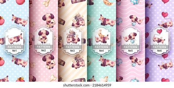 Seamless pattern cartoon character adorable dog, pretty zoo idea for print t-shirt, poster and kids envelope, postcard. Cute hand drawn style wildlife