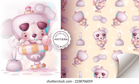 Seamless pattern cartoon character adorable dog in toilet, pretty animal idea for print t-shirt, poster and kids envelope, postcard. Cute hand drawn style puppy. Vector eps 10